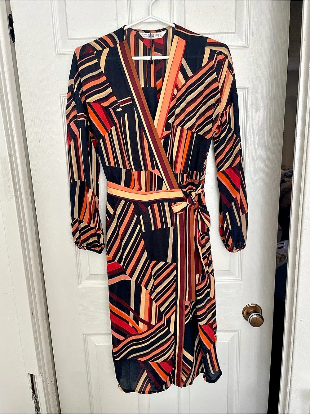 Zara Z1975 Geometric Wrap Midi Dress SZ SM